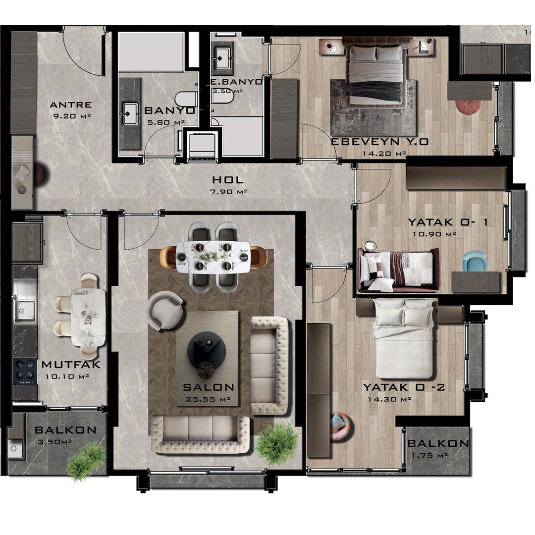 A BLOK A-A1 TİPİ 4+1 DAİRE